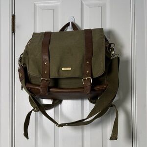 Little Unicorn Olive Canvas Leather Backpack Diaper Bag Waterproof Lining